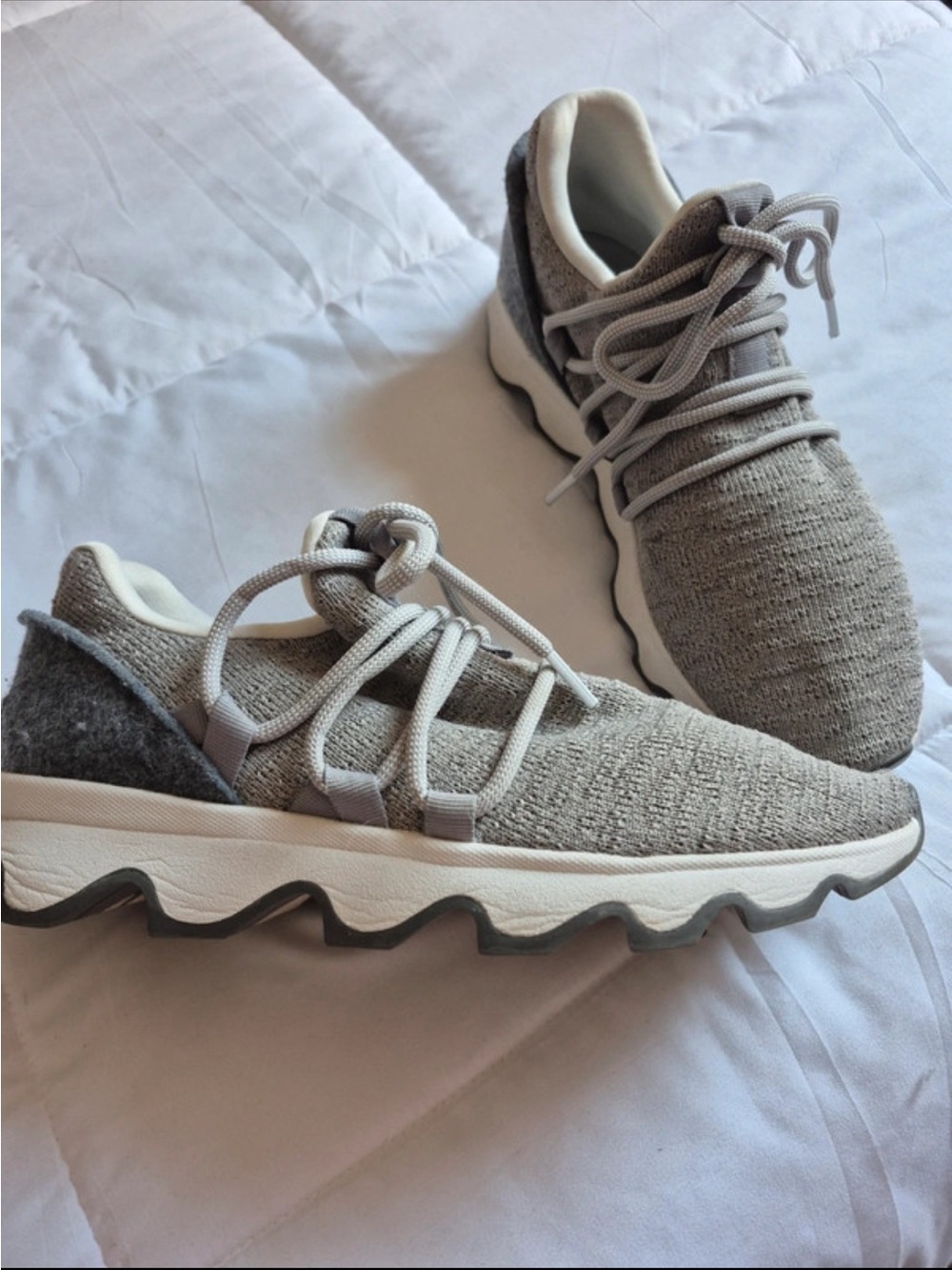 Sorel Women's Gray Knit Lace-Up Wave Sole Sneakers